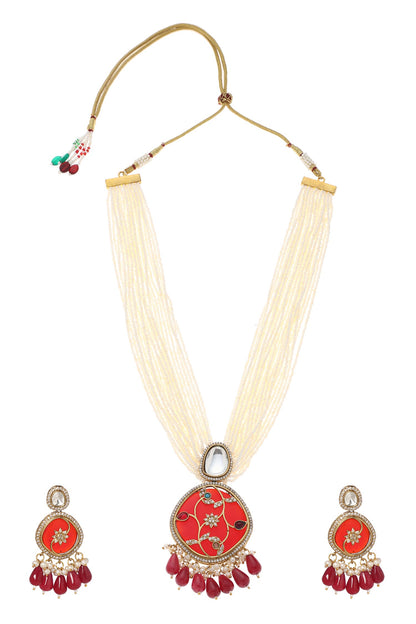 Stone Studded Pearl Multi Long Necklace Set 