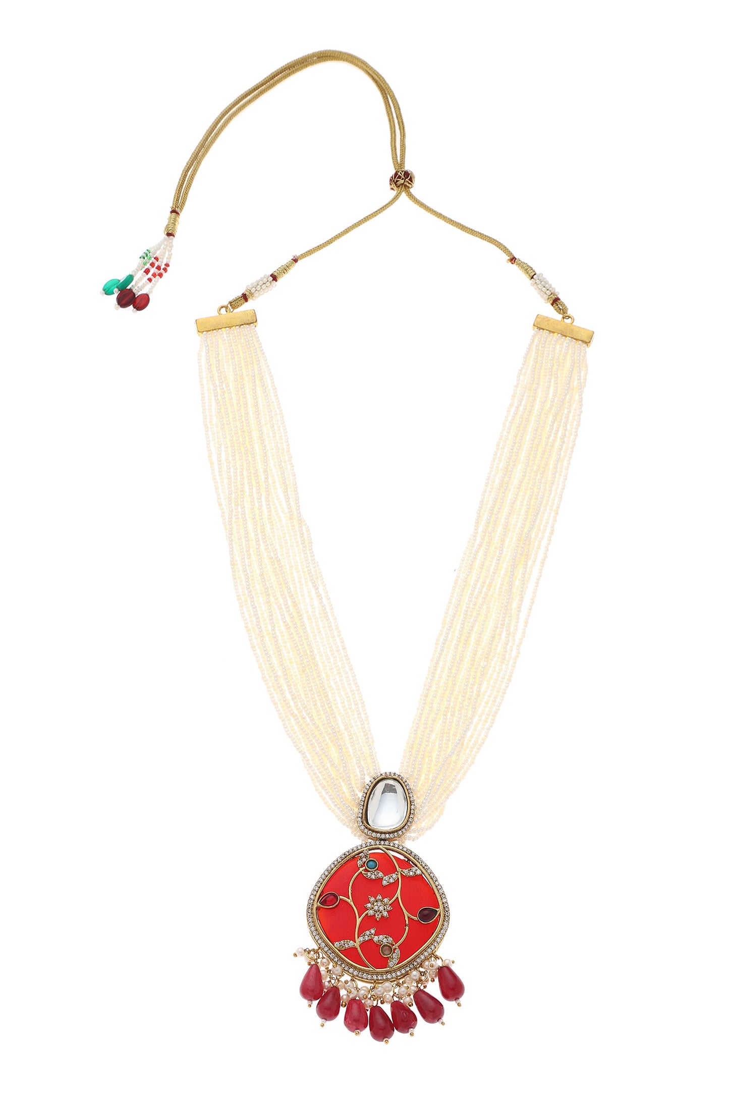 Stone Studded Pearl Multi Long Necklace Set 