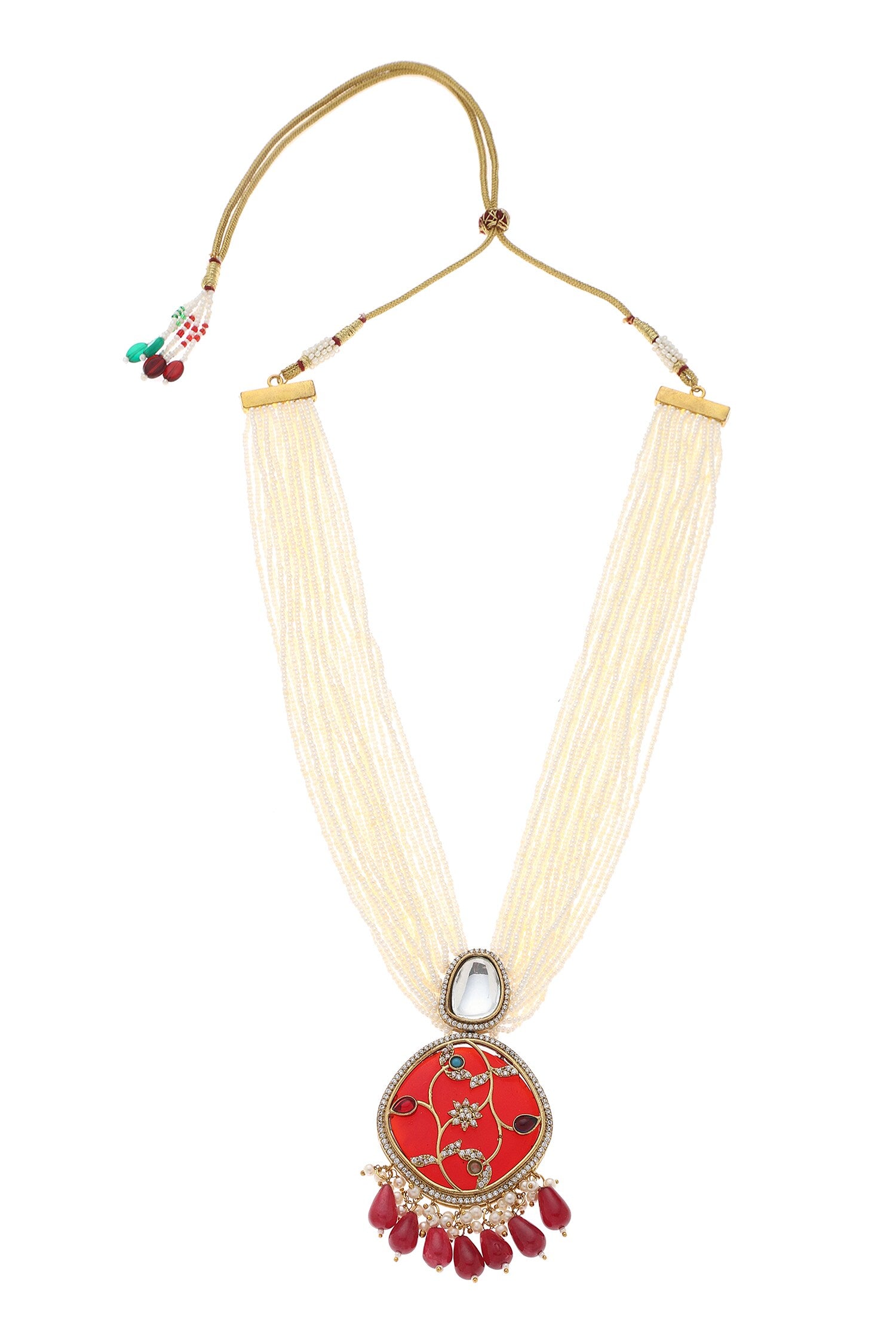 Stone Studded Pearl Multi Long Necklace Set 