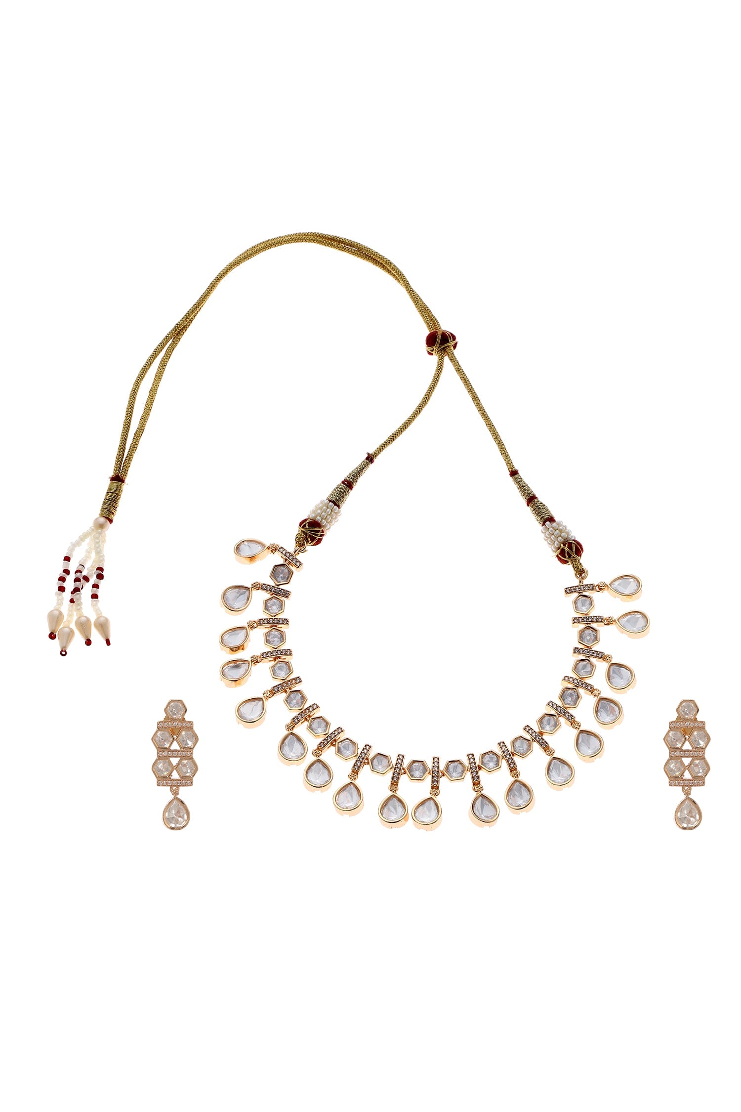 Polki Studded Geometric Bar Necklace Set 