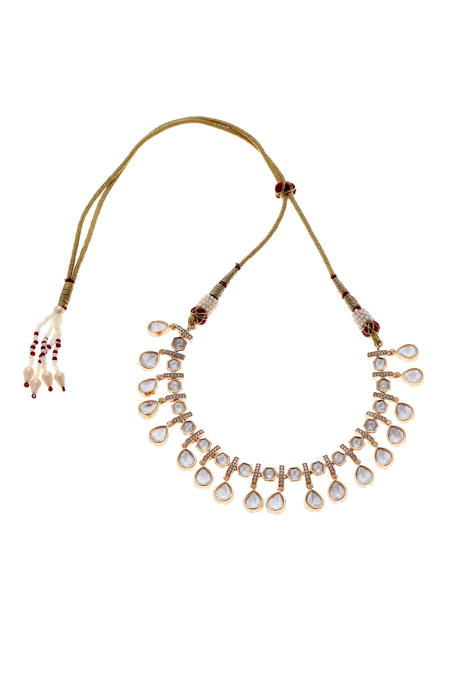 Polki Studded Geometric Bar Necklace Set 