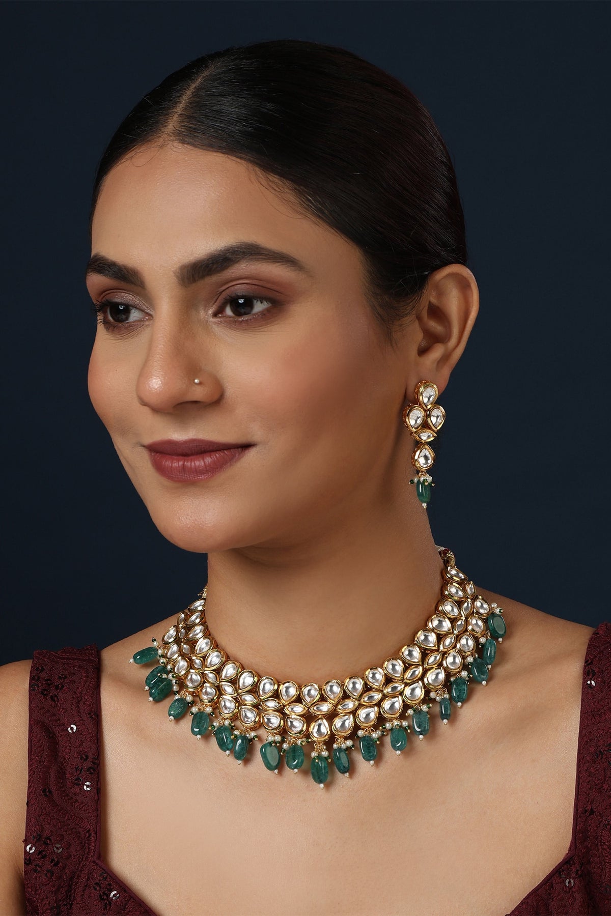Kundan Studded Cluster Collar Necklace Set 