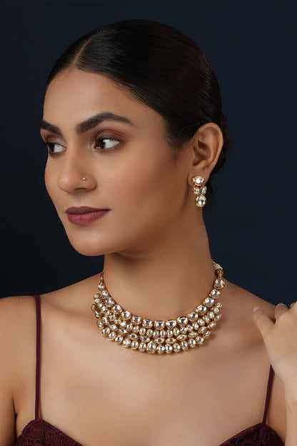 Kundan Cluster Studded Collar Necklace Set 