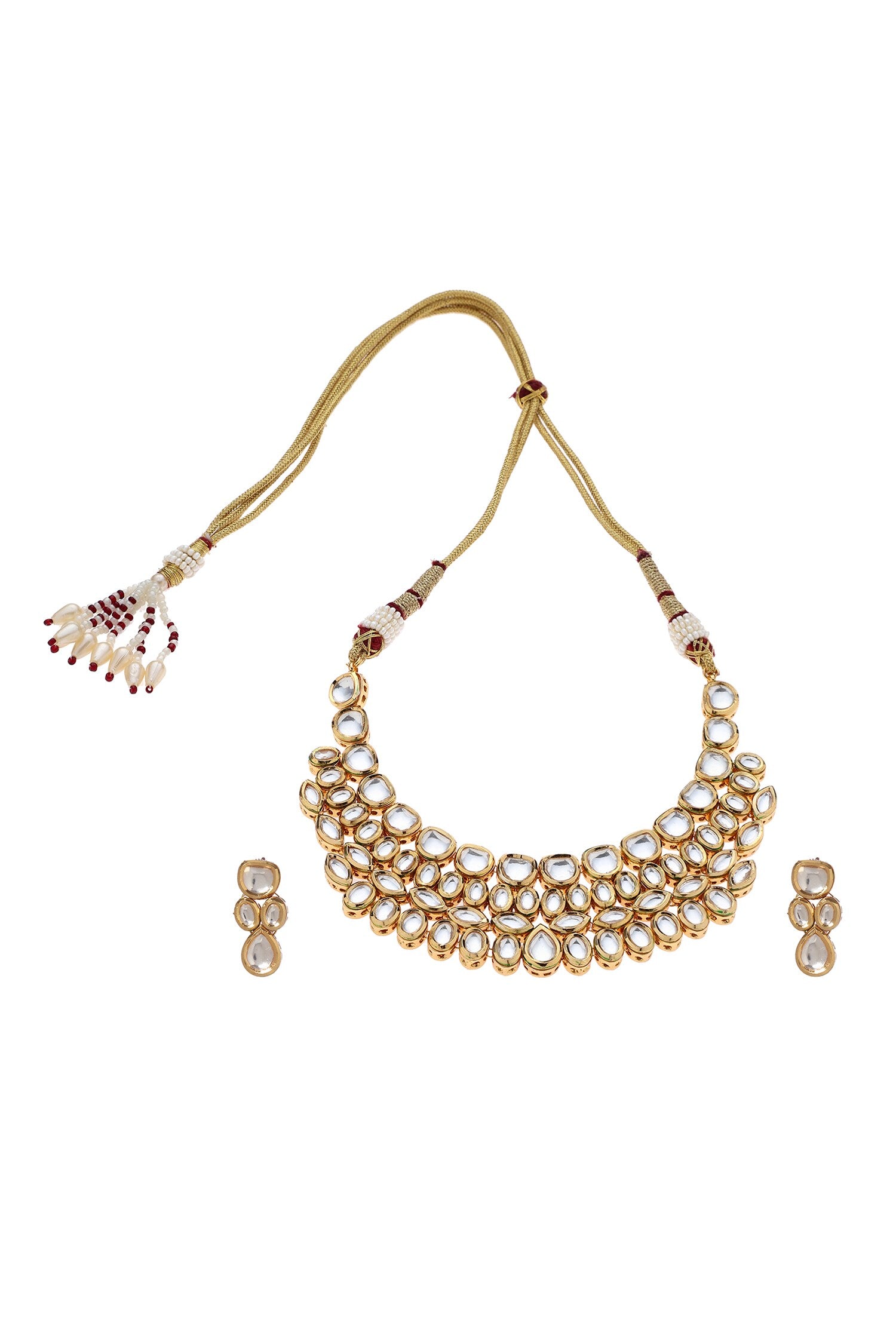 Kundan Cluster Studded Collar Necklace Set 