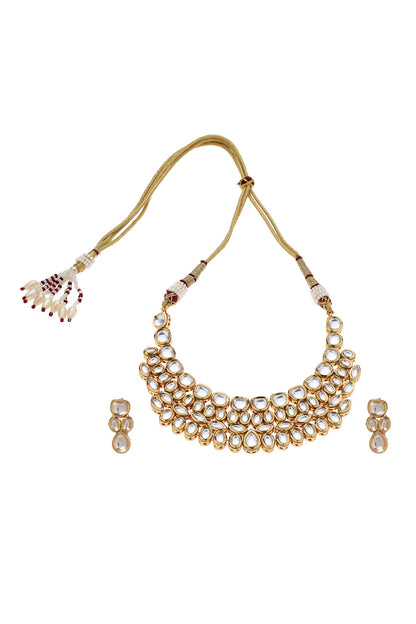 Kundan Cluster Studded Collar Necklace Set 