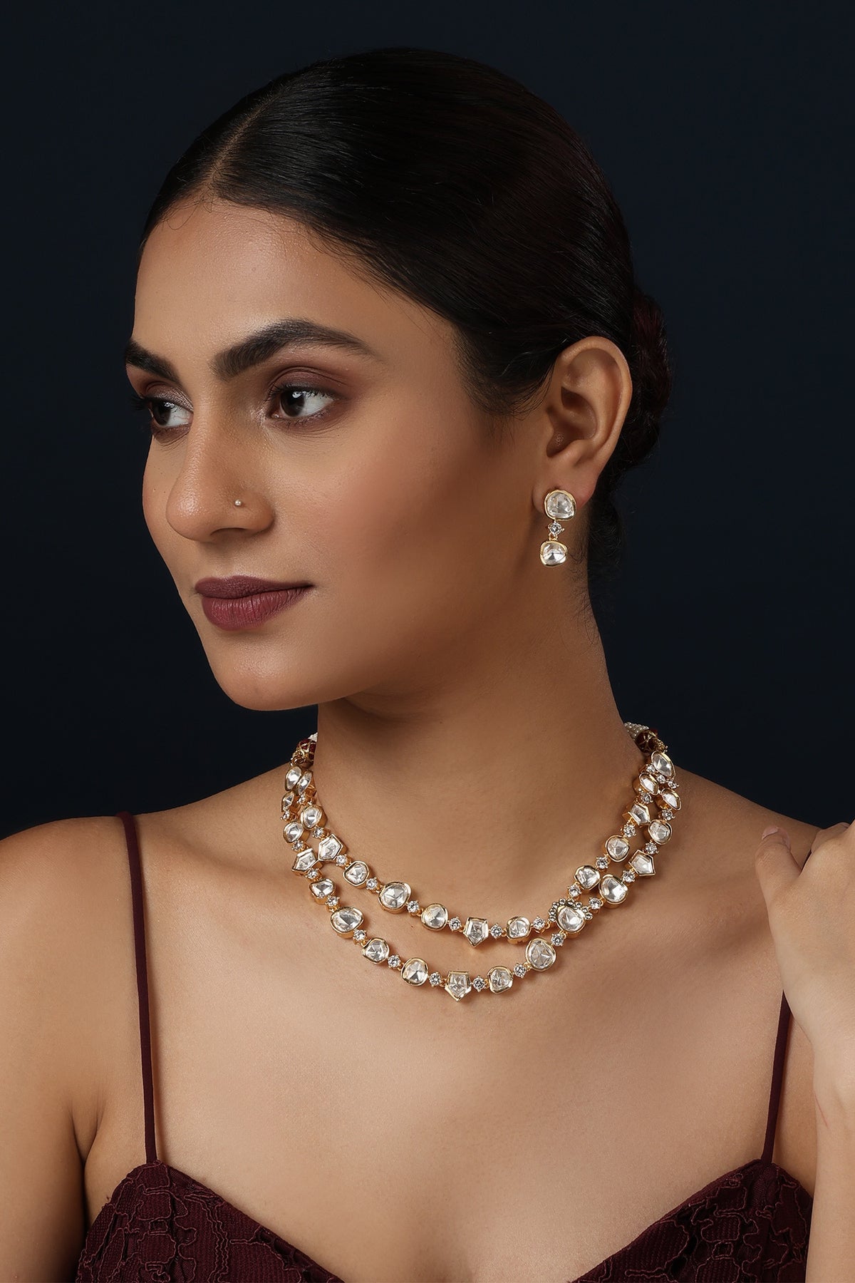 Polki Studded Layered Necklace Set 