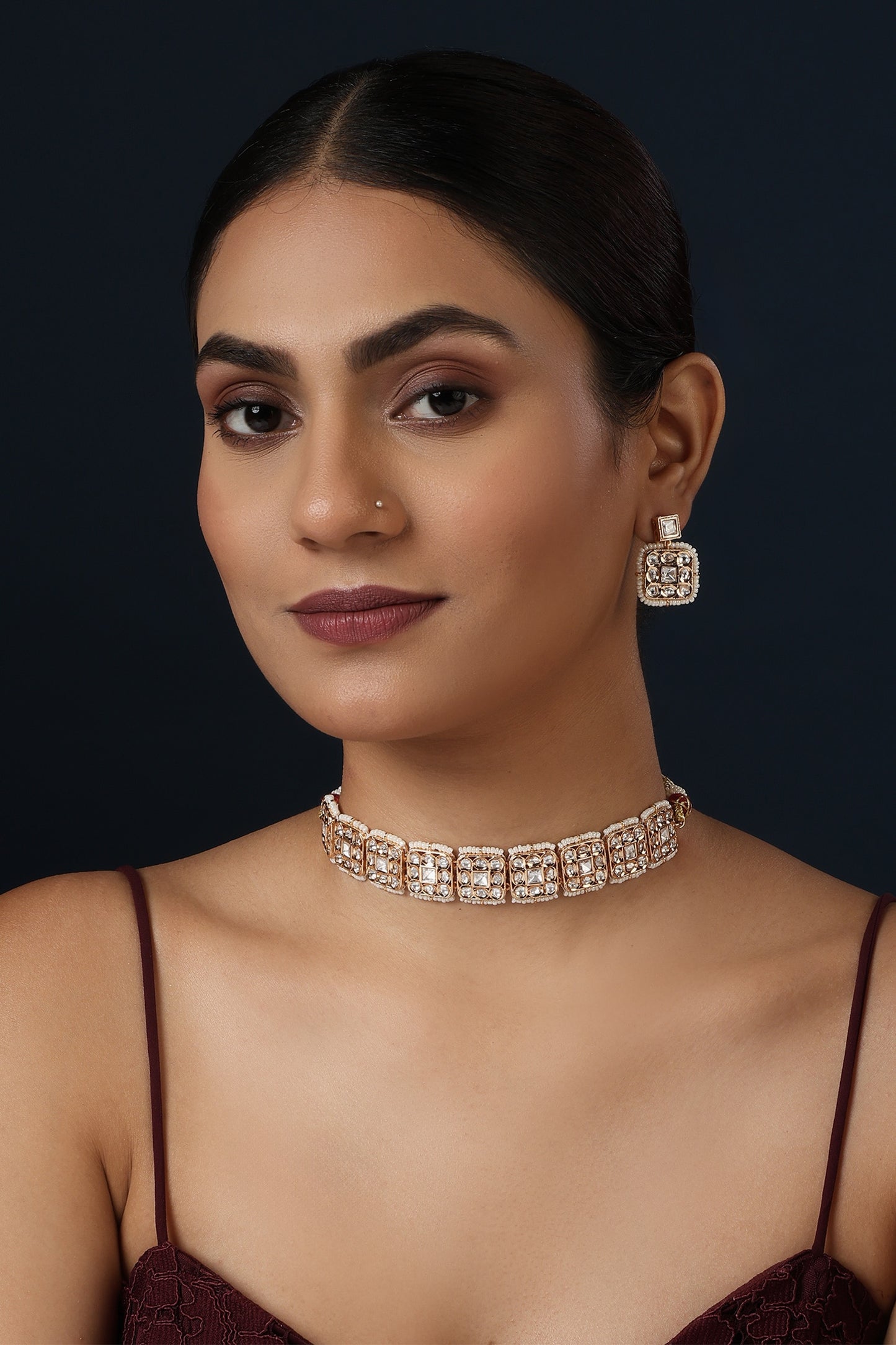 Polki Studded Square Choker Set 