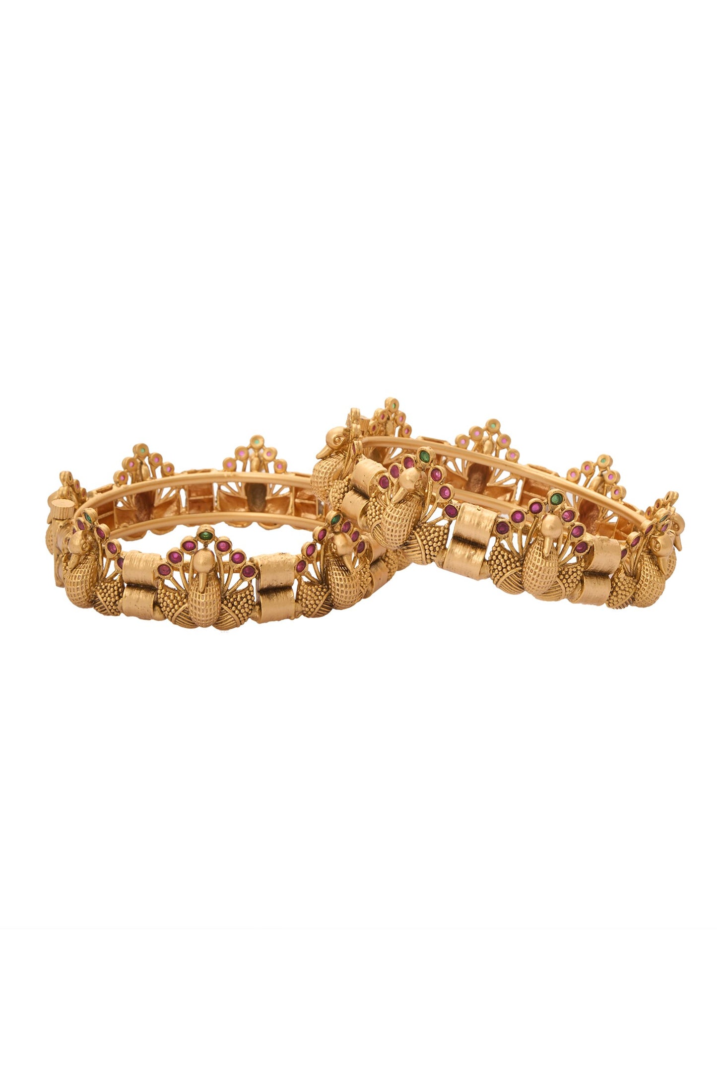 Carved Peacock Jadau Bangles-Set of 2 
