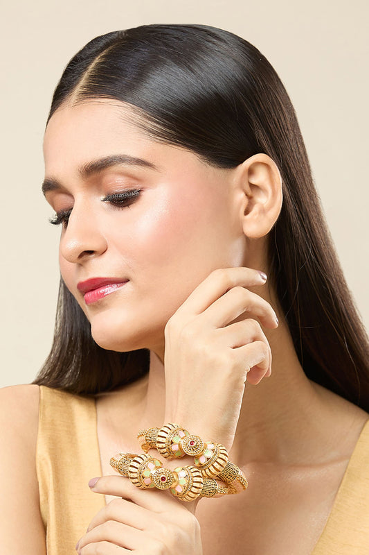 Sphere Floral Carved 2 Pcs Bangles 