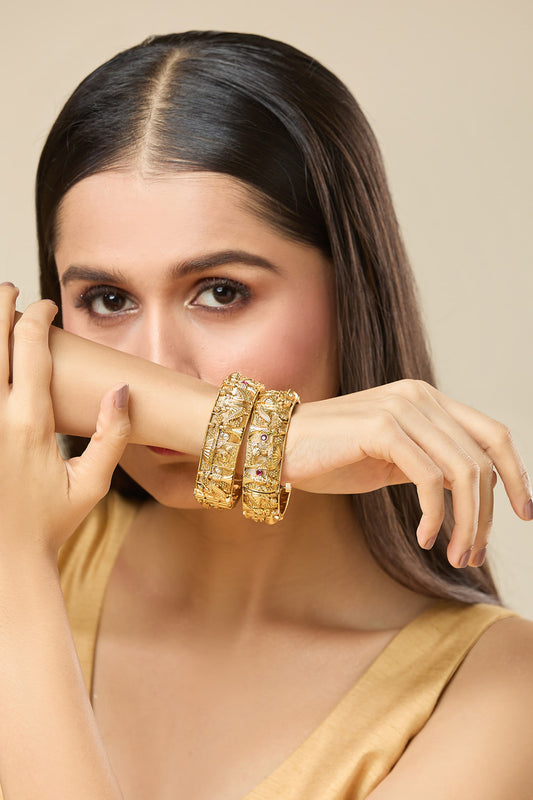 Carved Stone Embellished Bangles-Set of 2 