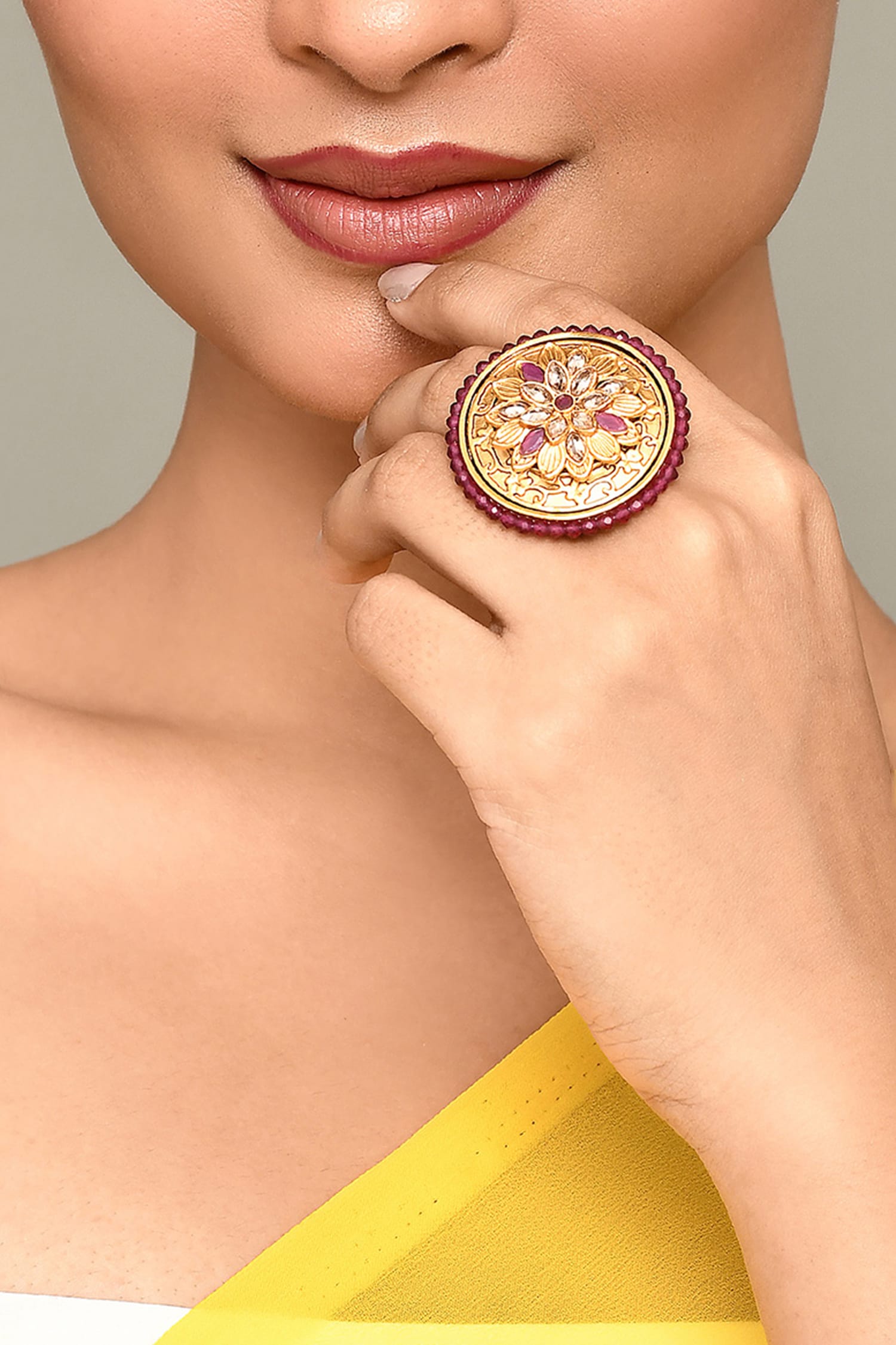 Stone Studded Carved Ring 