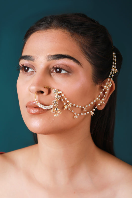 Layered Pearl Chain Nose Ring 