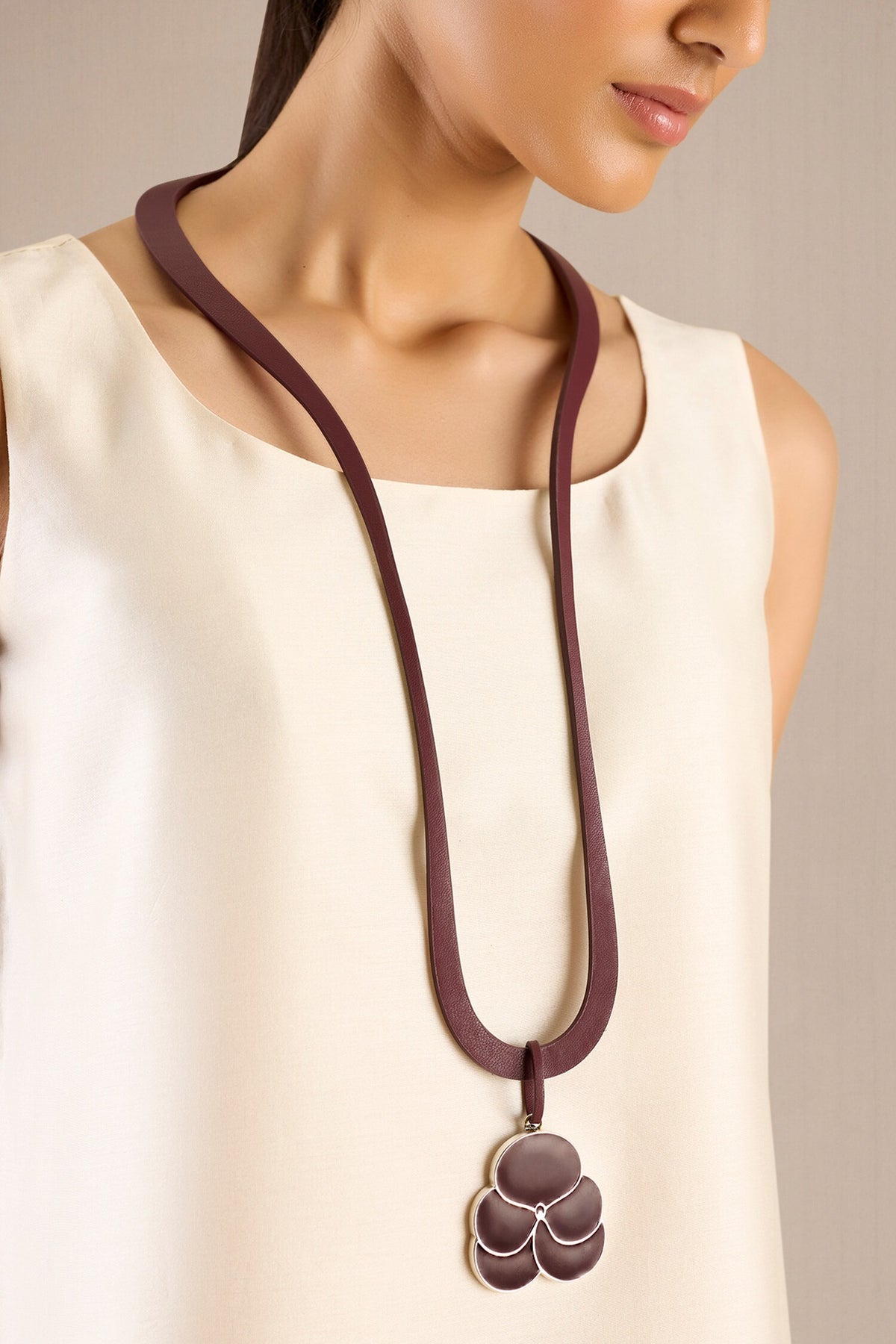 Nadira Leather Strap Pendant Necklace 
