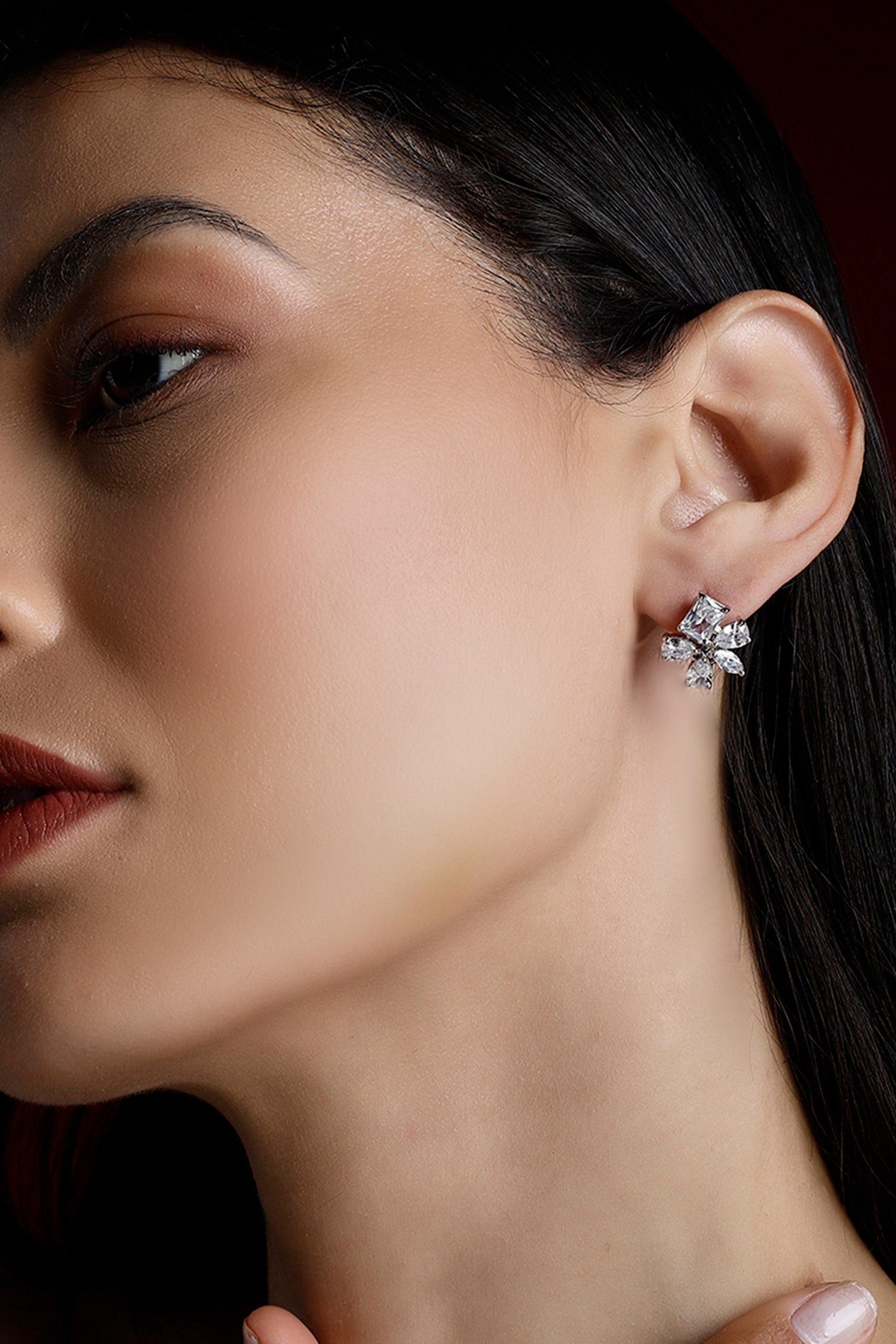 Sheesham Floral Stone Stud Earrings 