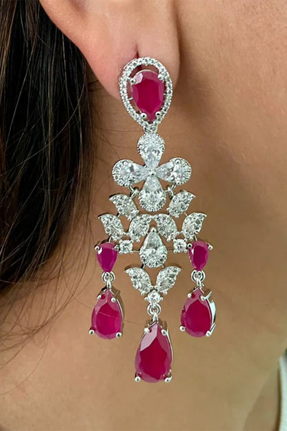 Layered Ruby Stone Tear Drop Necklace Set 