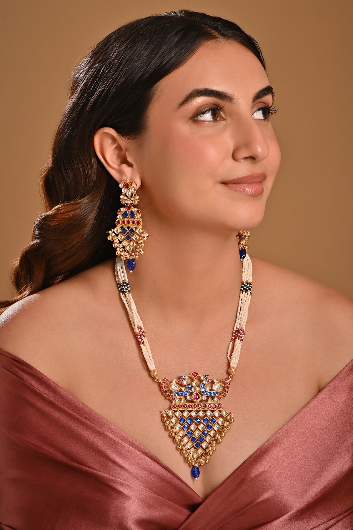 Pachi Kundan Peacock Embellished Necklace Set 