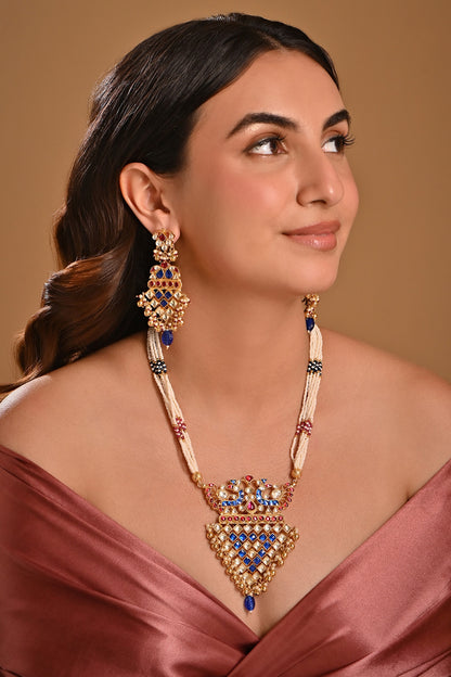 Pachi Kundan Peacock Embellished Necklace Set 