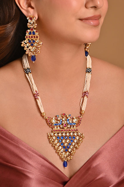 Pachi Kundan Peacock Embellished Necklace Set 
