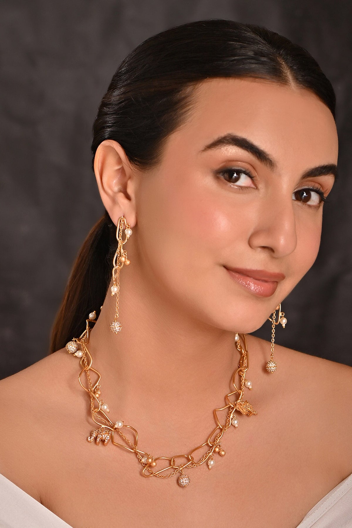 Cubic Zirconia Charm Embellished Necklace Set 