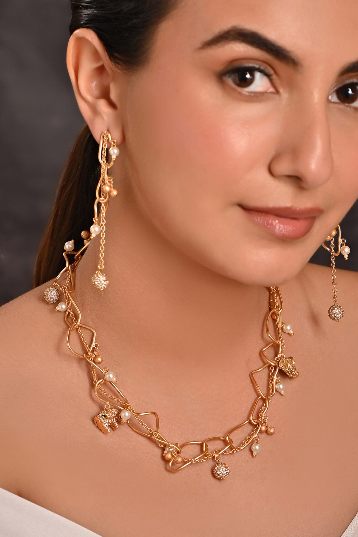 Cubic Zirconia Charm Embellished Necklace Set 