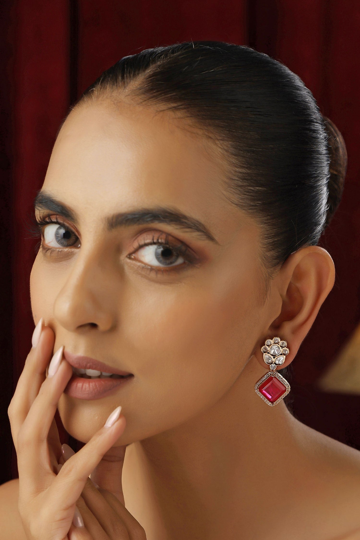 Floral Polki Drop Earrings 
