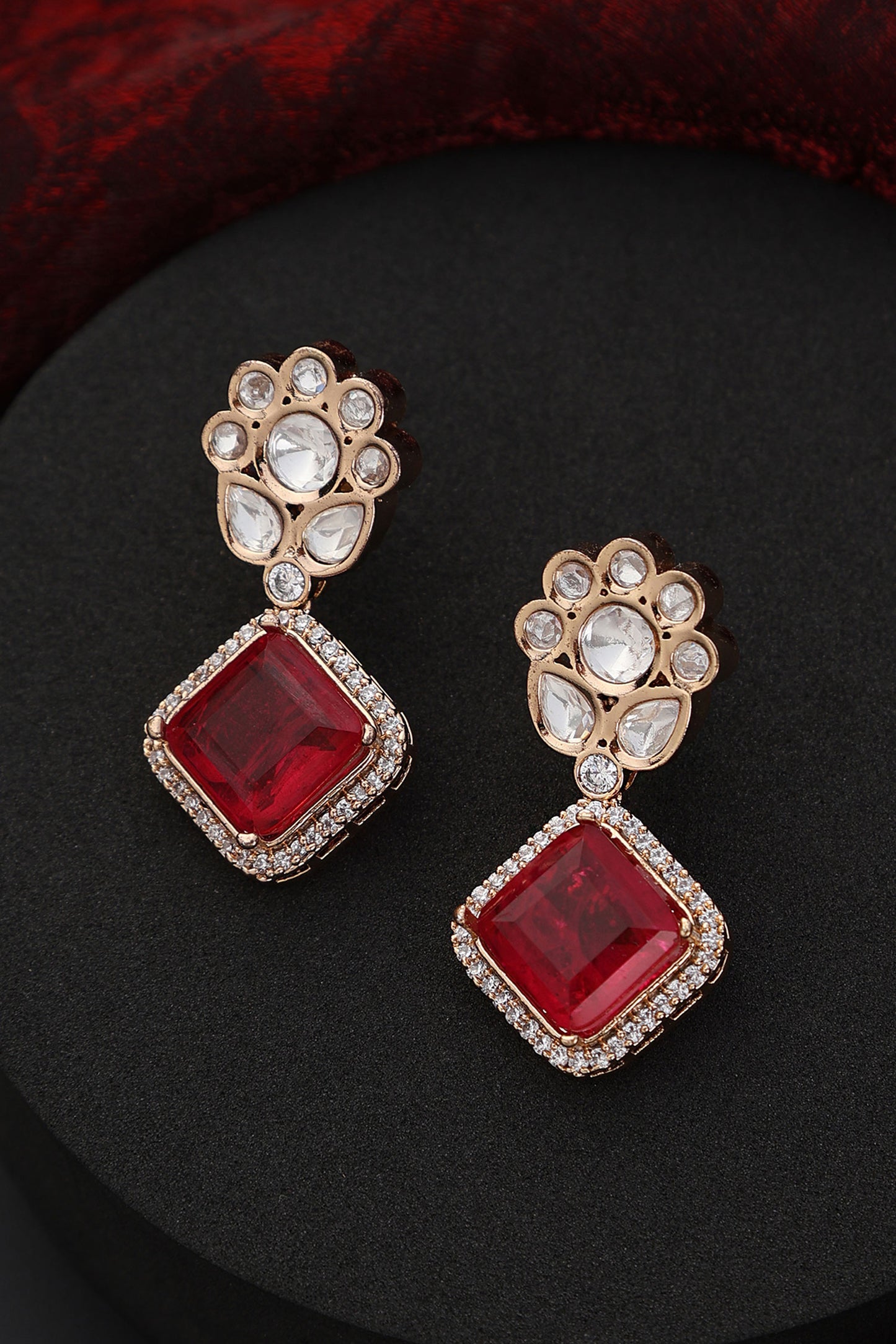 Floral Polki Drop Earrings 