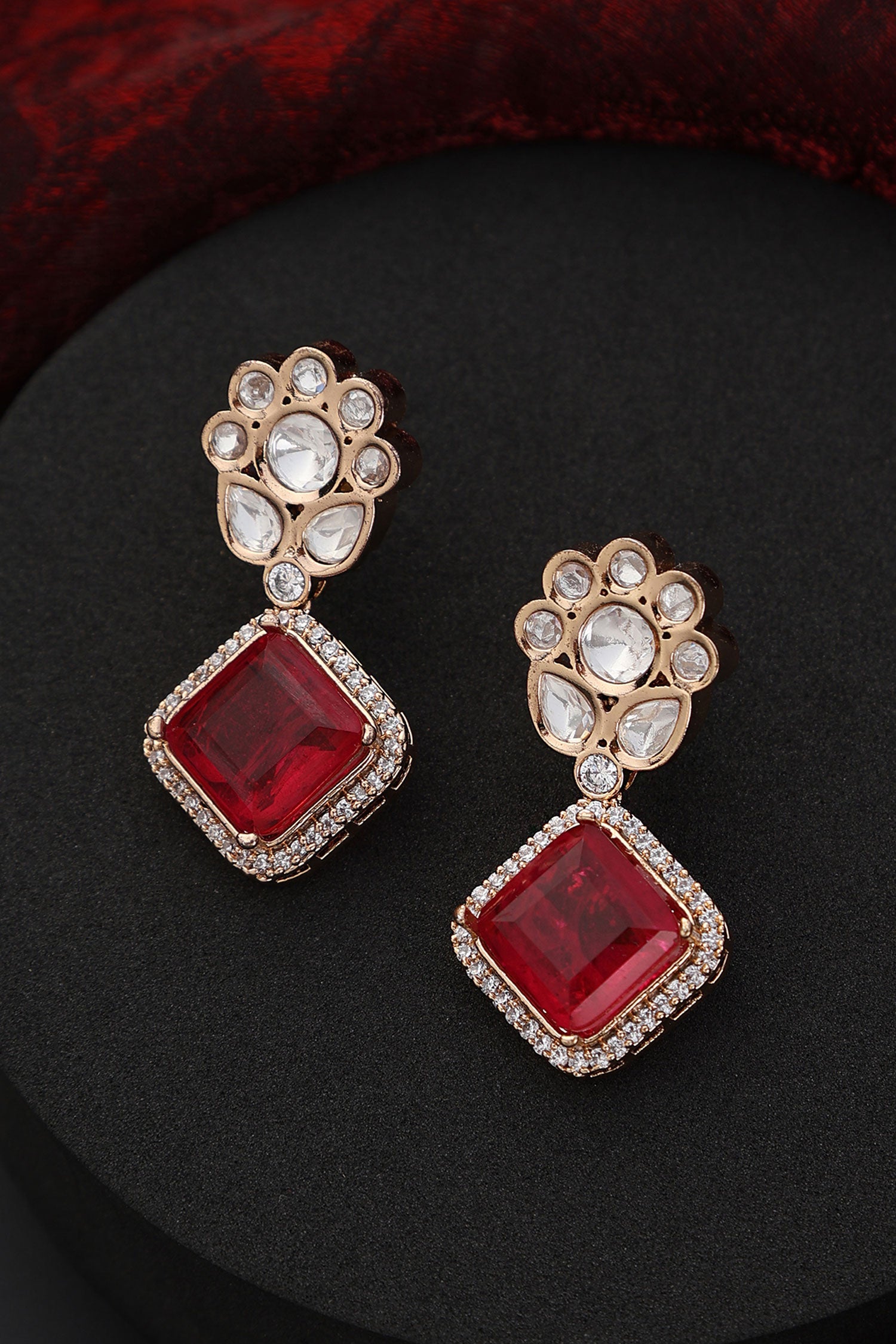 Floral Polki Drop Earrings 
