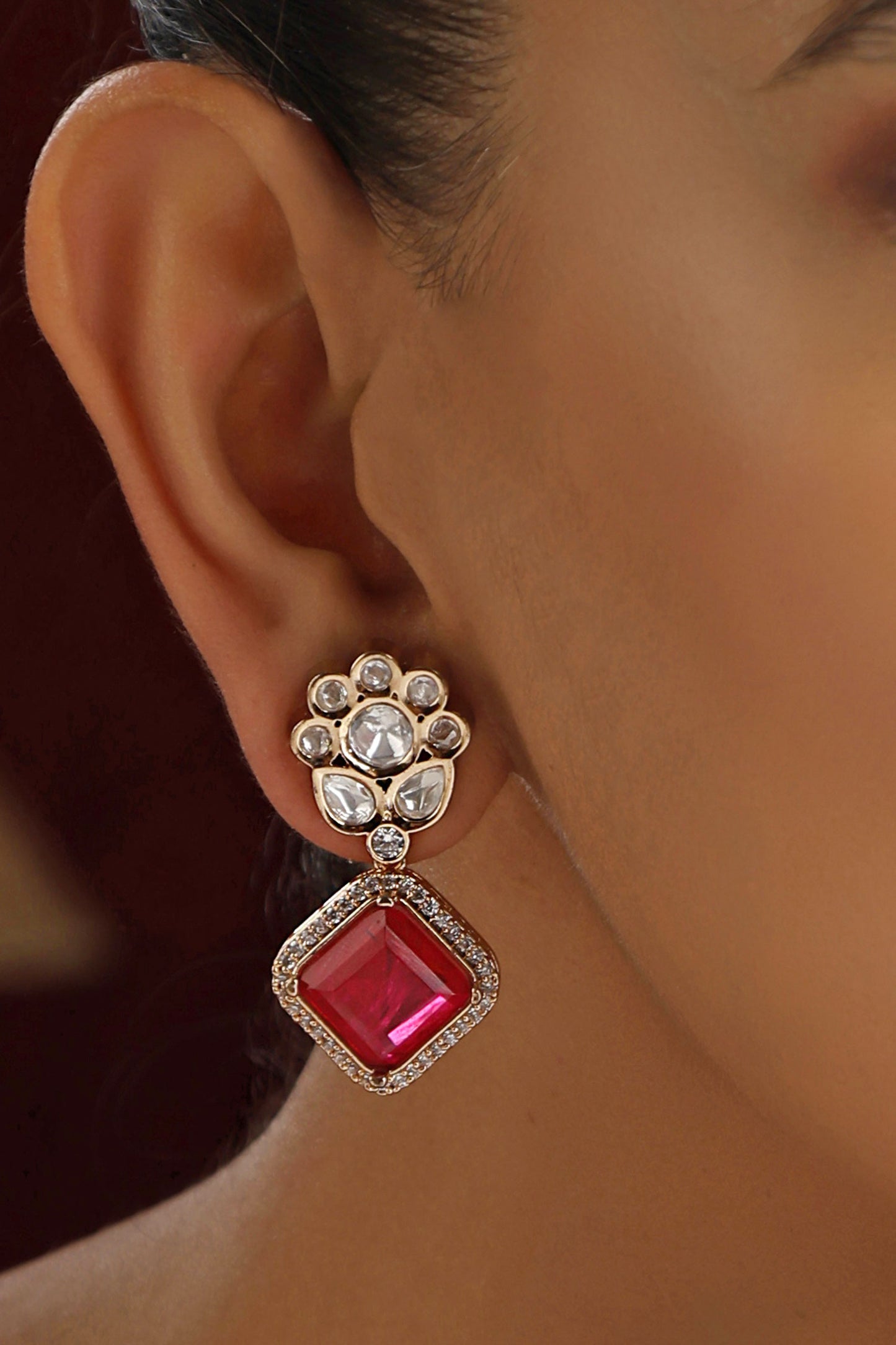 Floral Polki Drop Earrings 