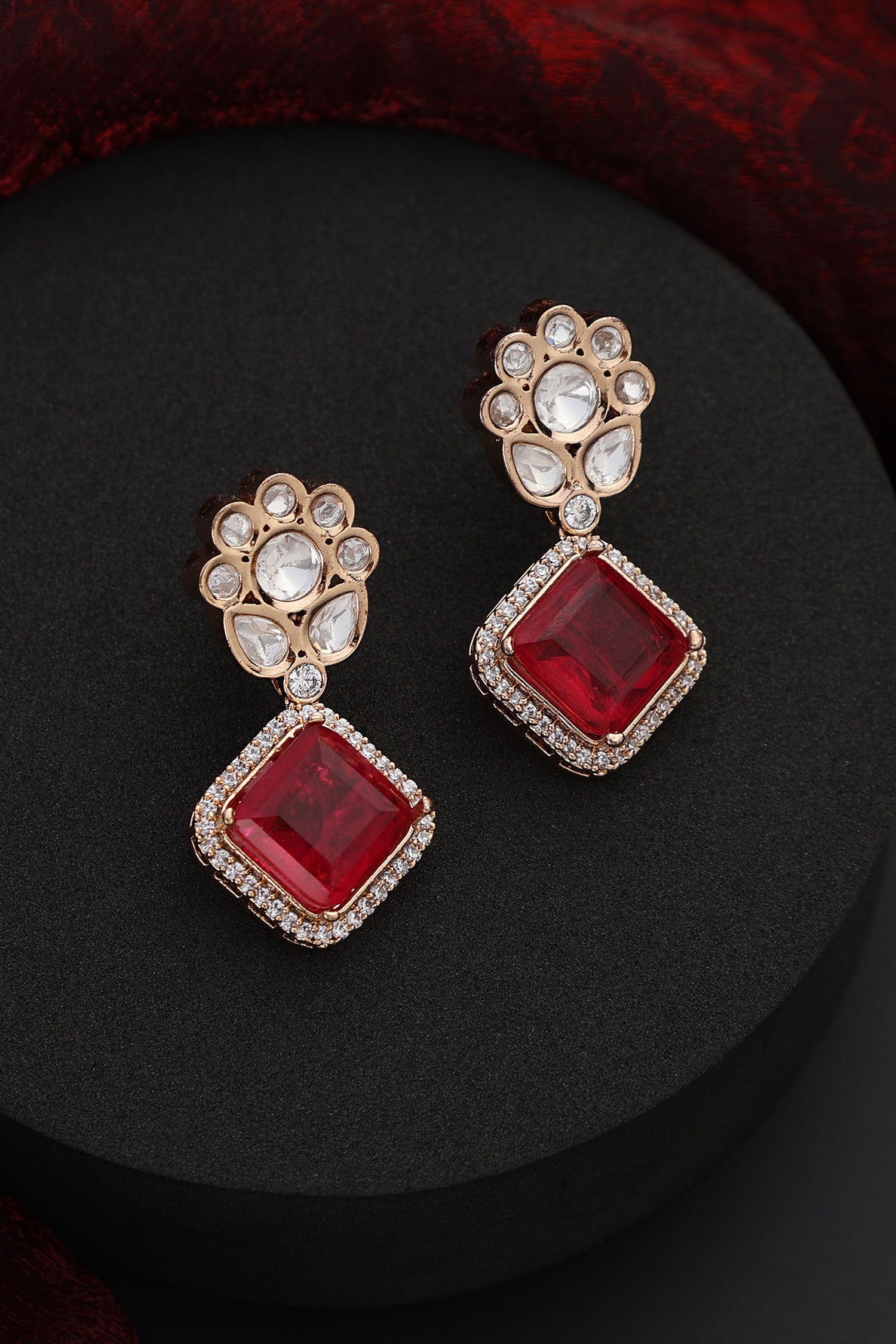 Floral Polki Drop Earrings 