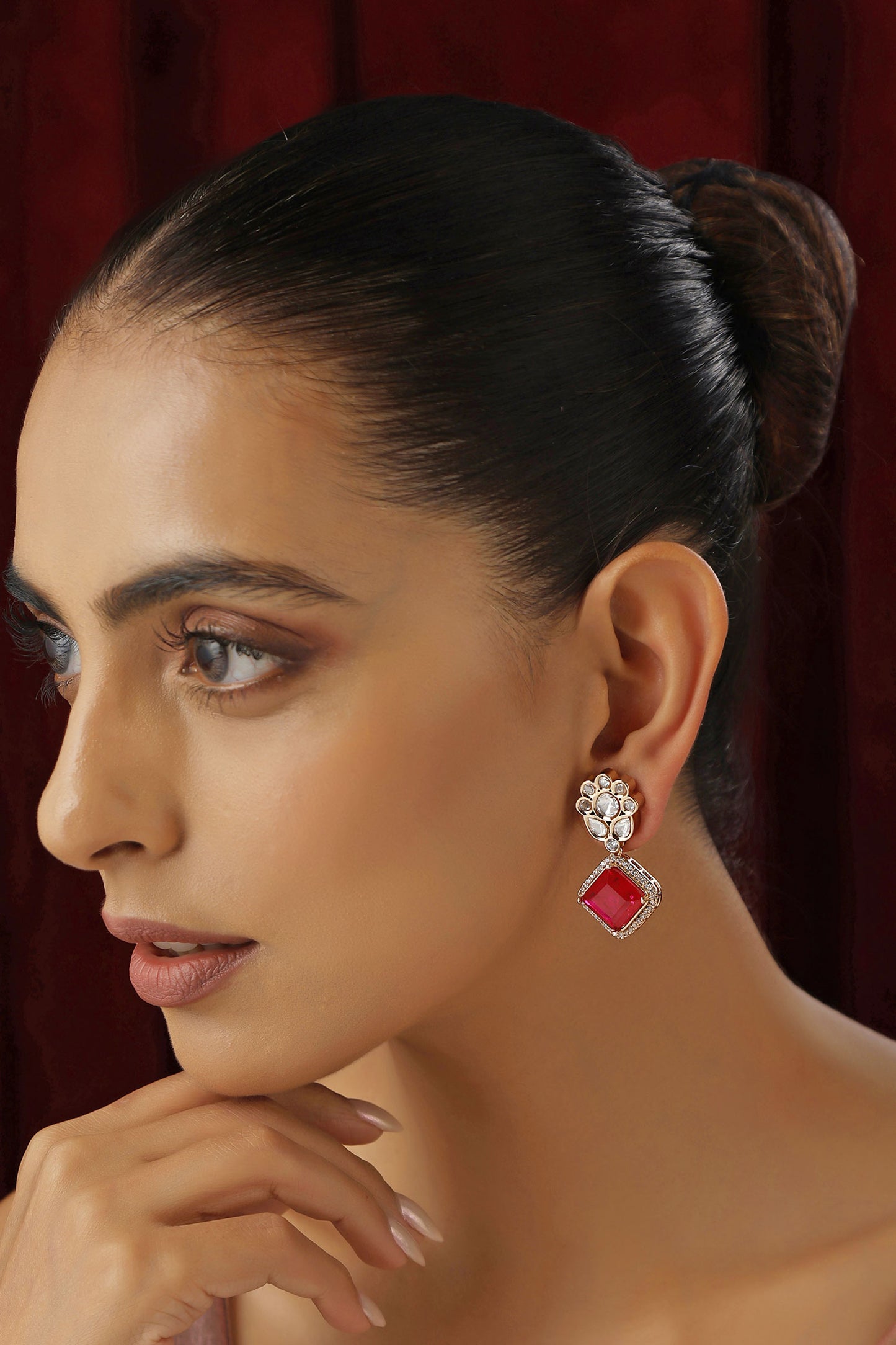 Floral Polki Drop Earrings 