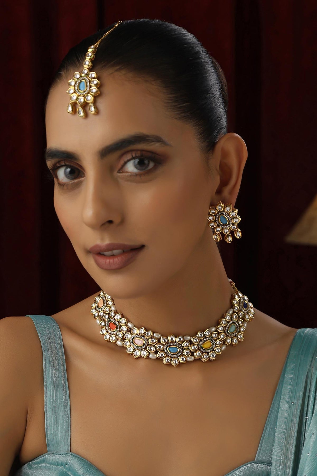 Flower Kundan Studded Choker Set 