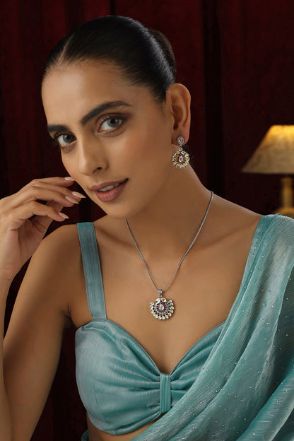Floral Kundan Studded Pendant Necklace Set 