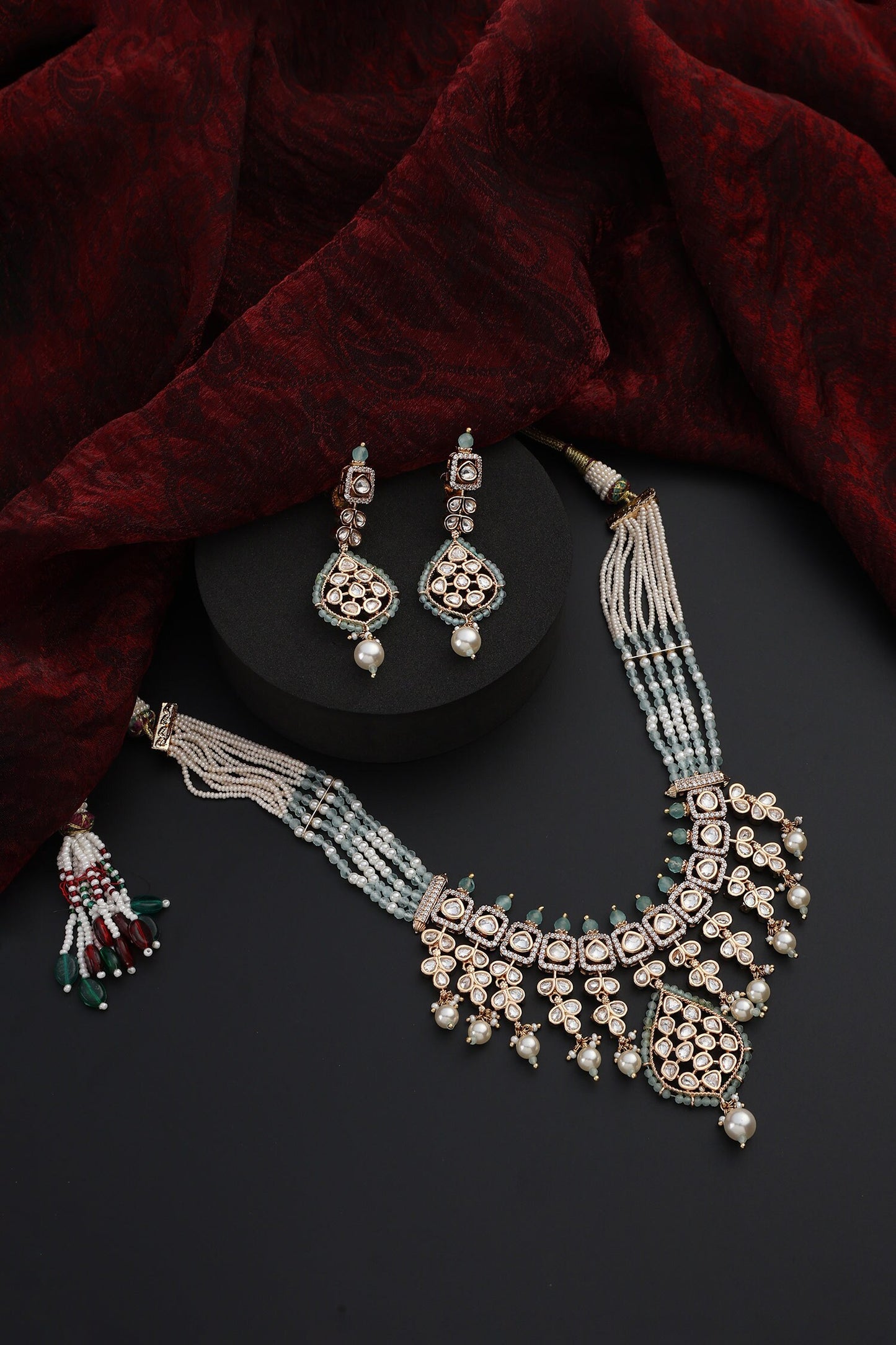 Kundan Studded Drop Vine Necklace Set 