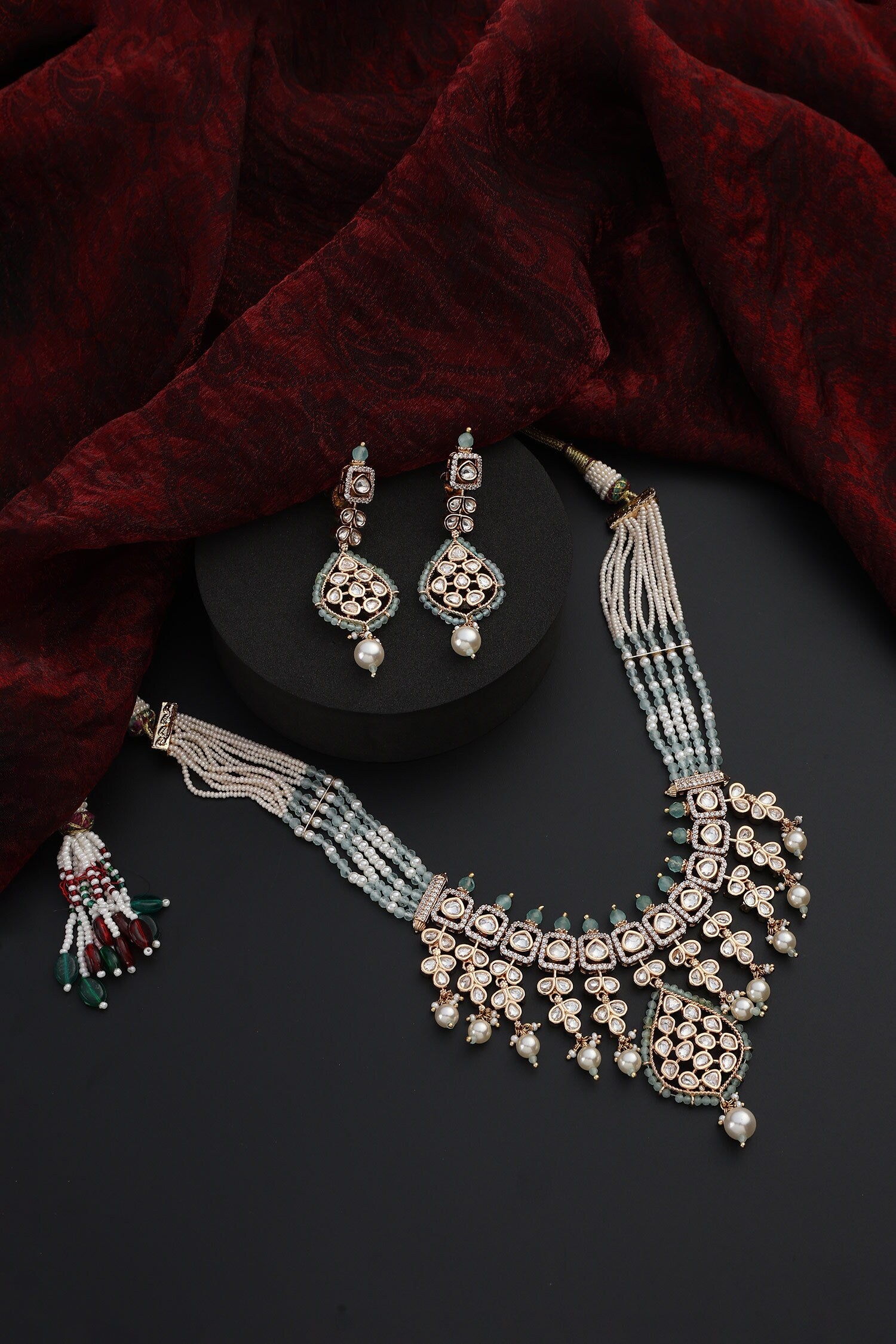 Kundan Studded Drop Vine Necklace Set 