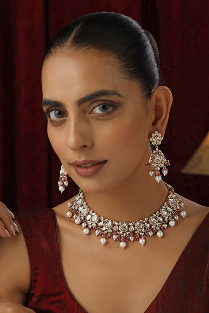 Polki Studded Drop Leaf Choker Set 