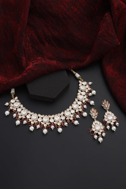 Polki Studded Drop Leaf Choker Set 