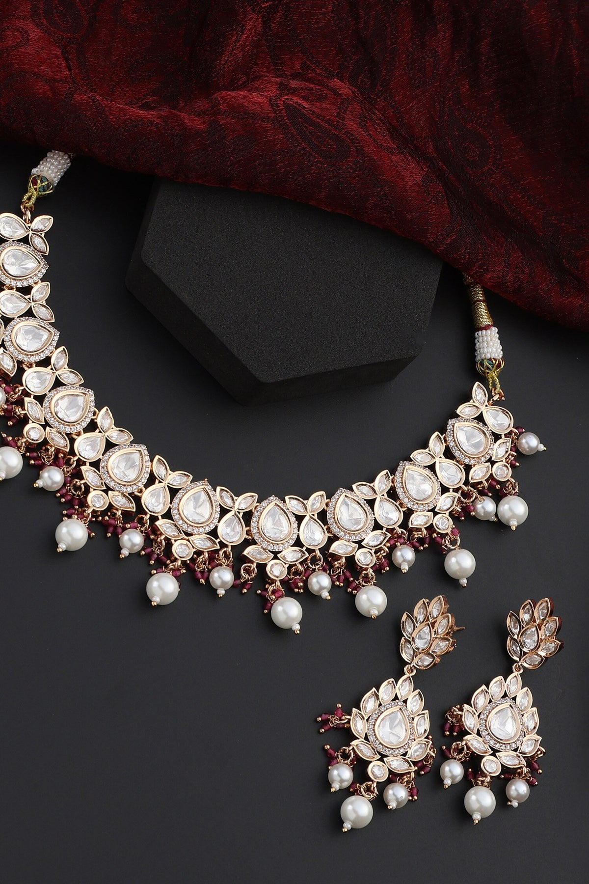 Polki Studded Drop Leaf Choker Set 