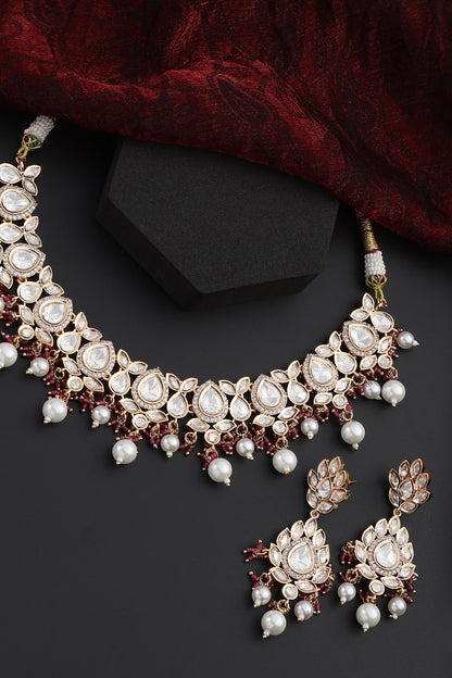 Polki Studded Drop Leaf Choker Set 