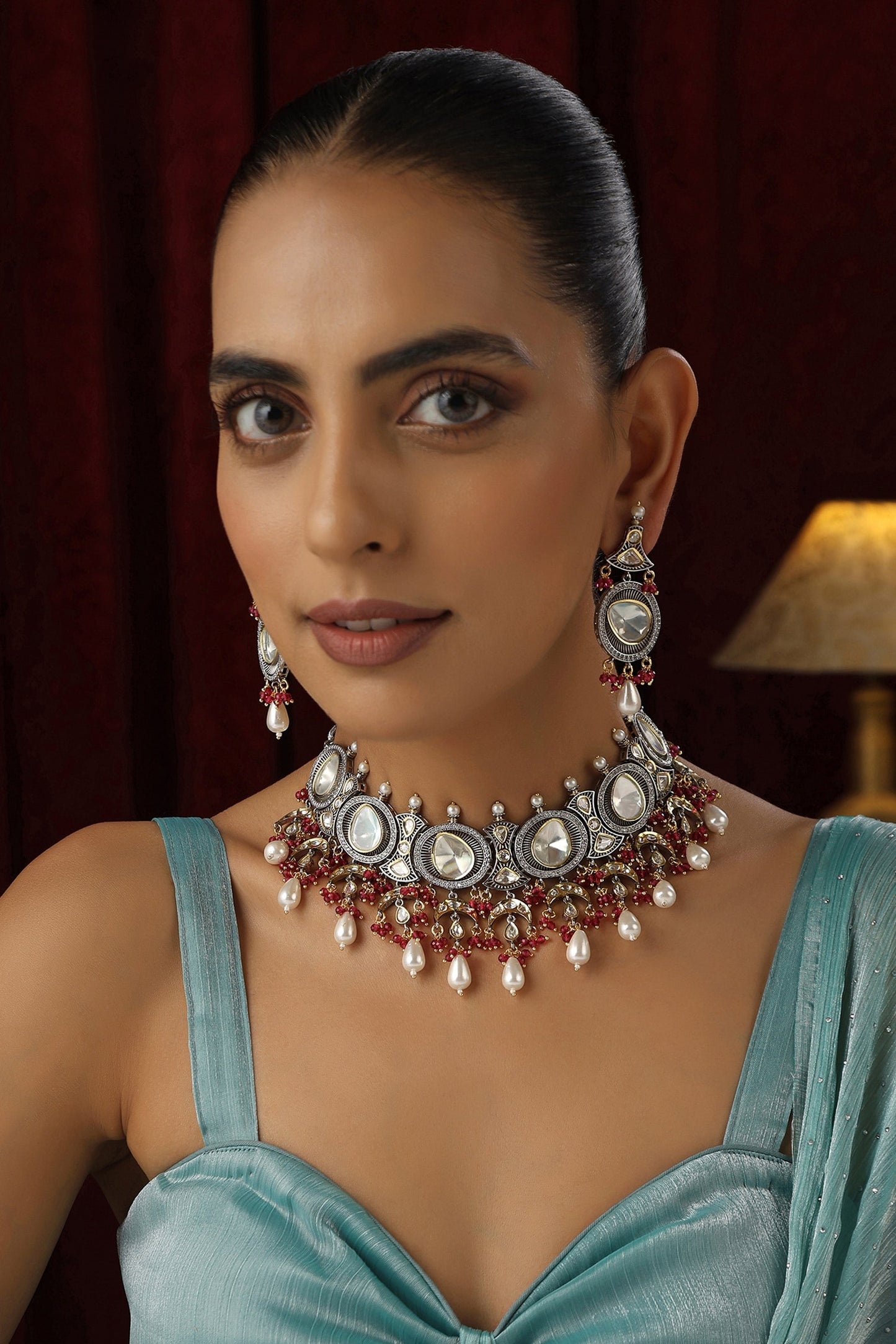 Polki Studded Geometric Choker Set 