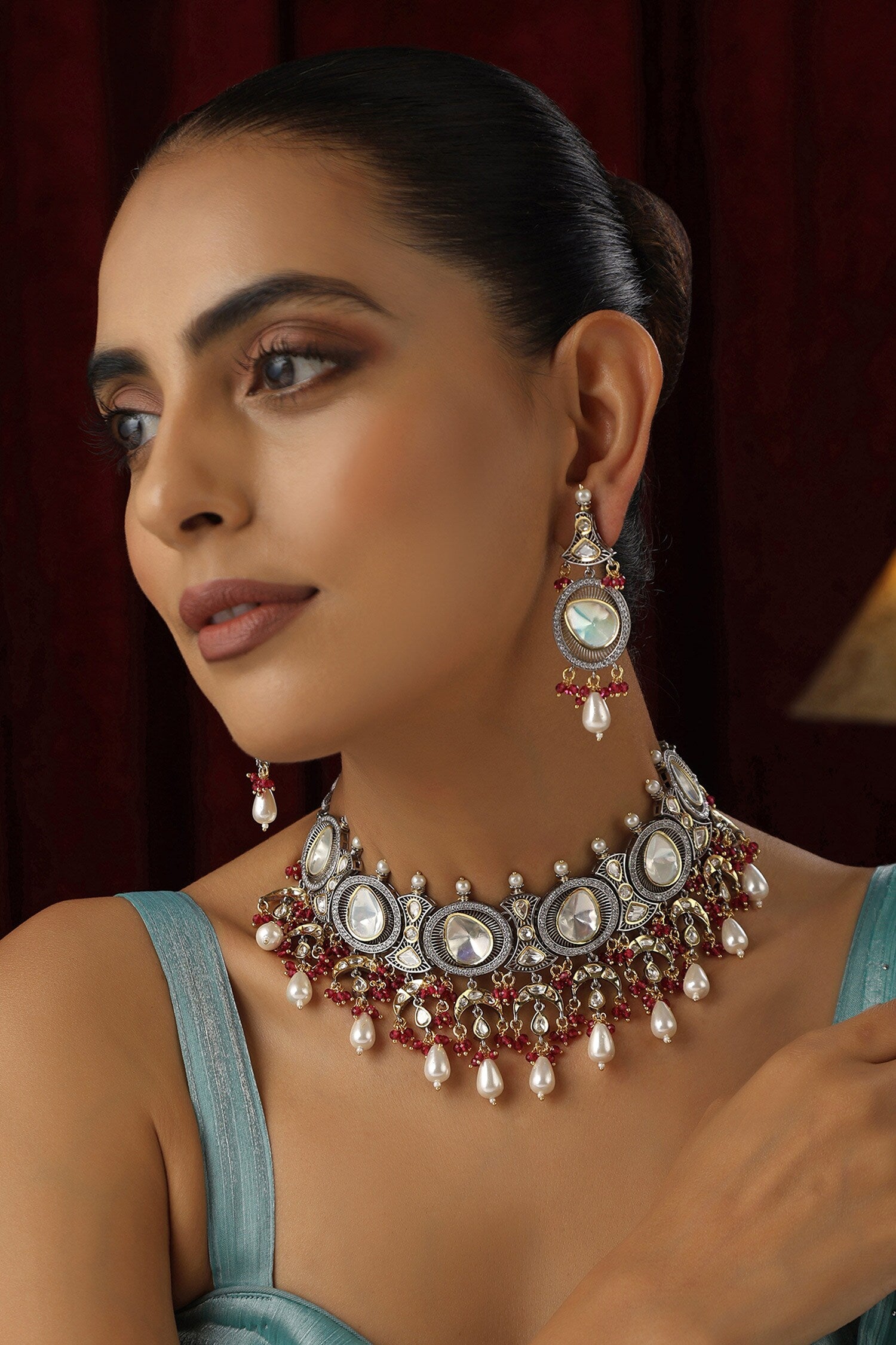 Polki Studded Geometric Choker Set 
