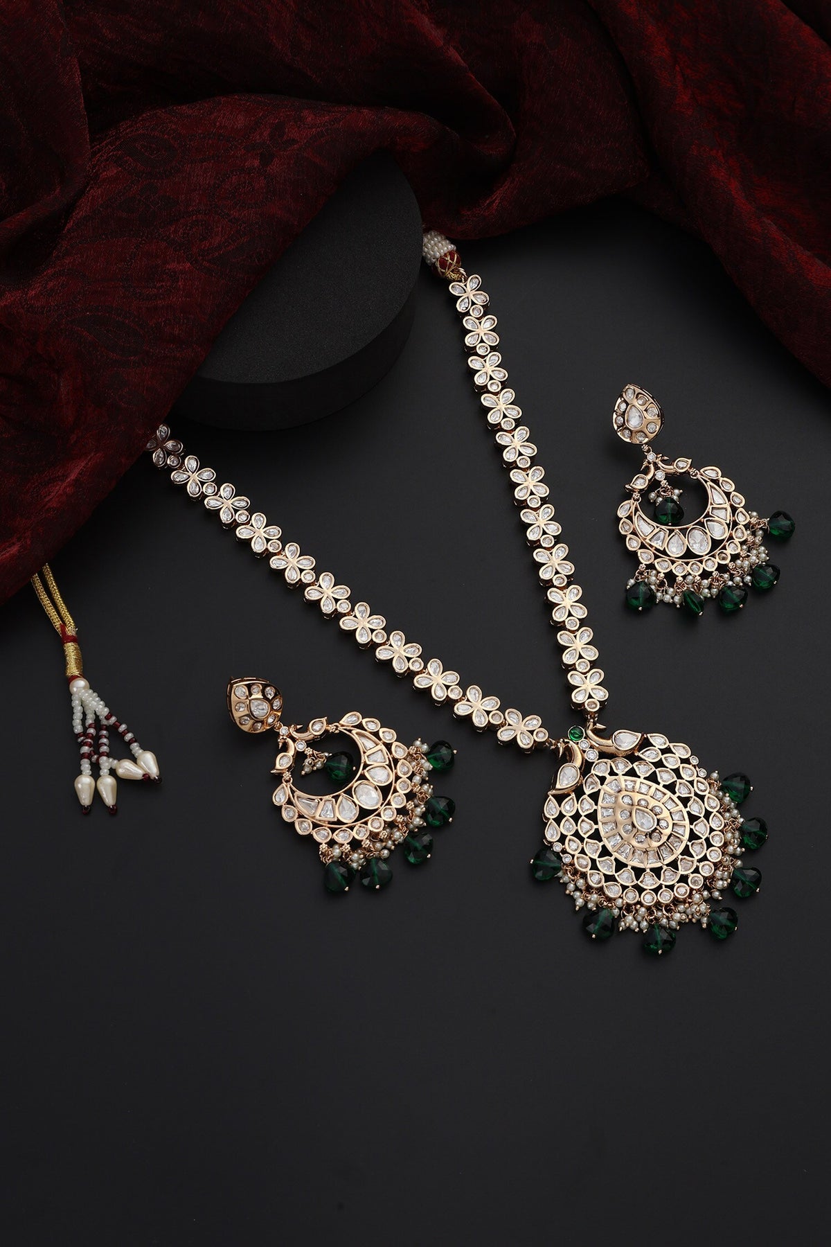 Polki Studded Blossom Drop Necklace Set 