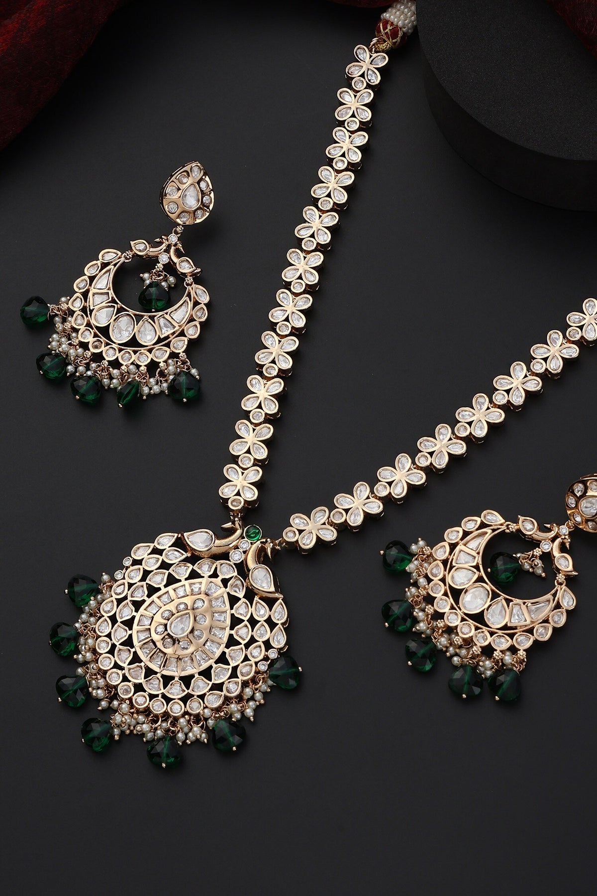 Polki Studded Blossom Drop Necklace Set 