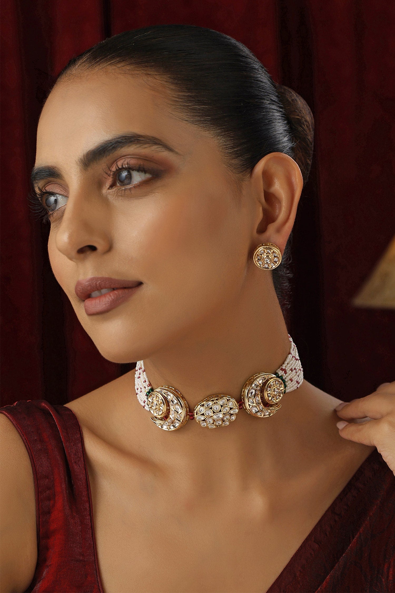 Polki Studded Half Moon Choker Set 