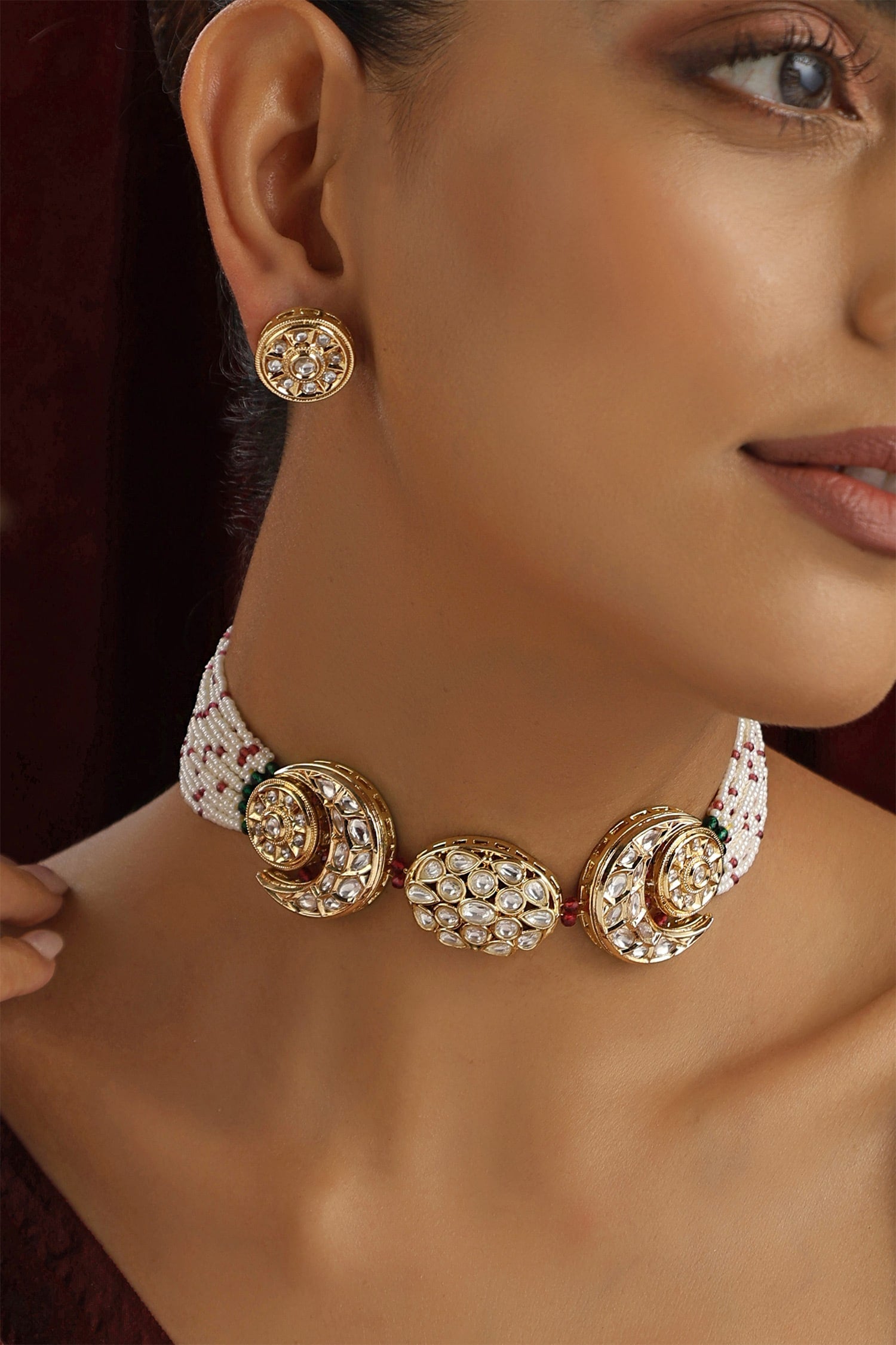 Polki Studded Half Moon Choker Set 