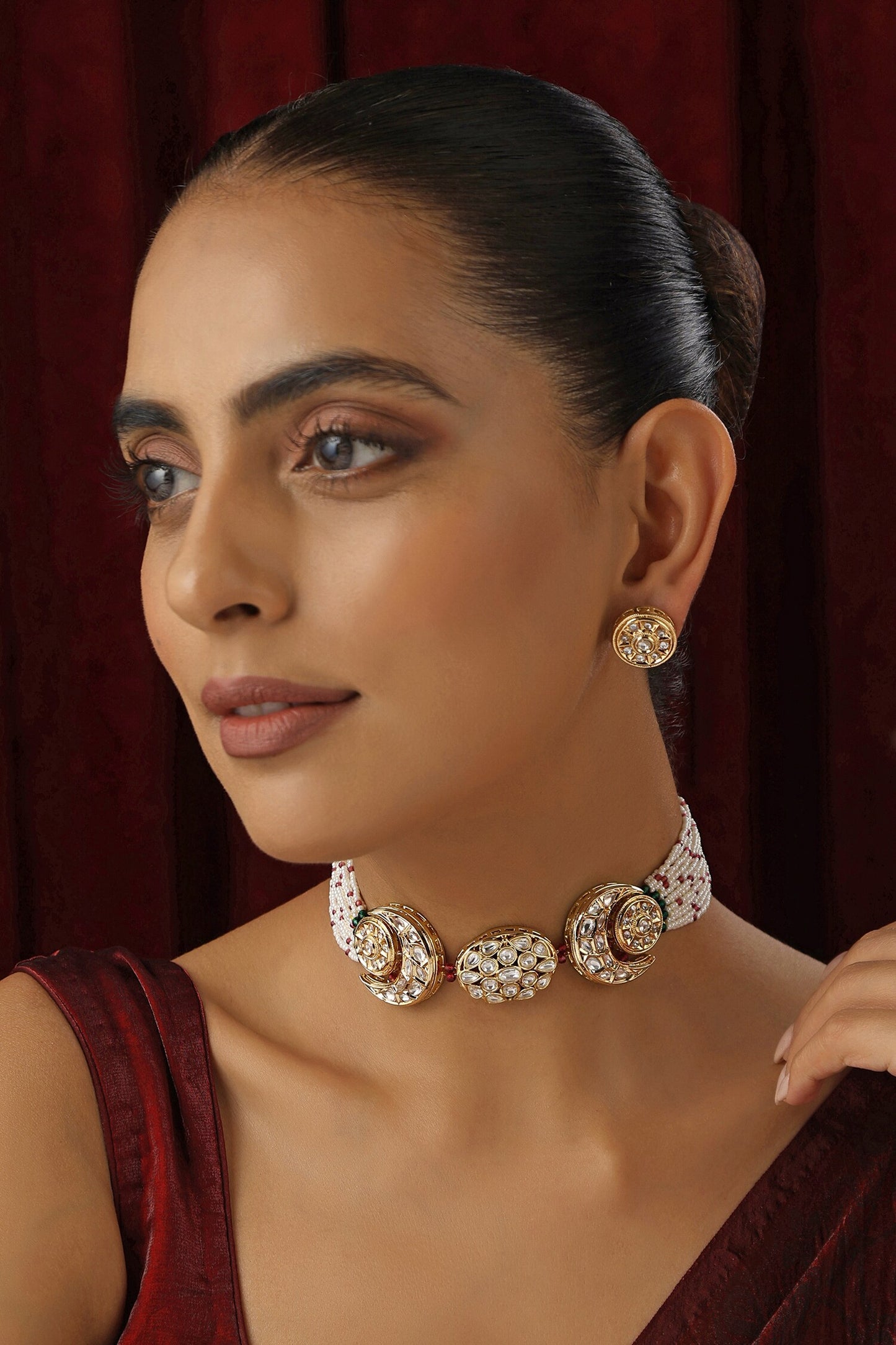 Polki Studded Half Moon Choker Set 
