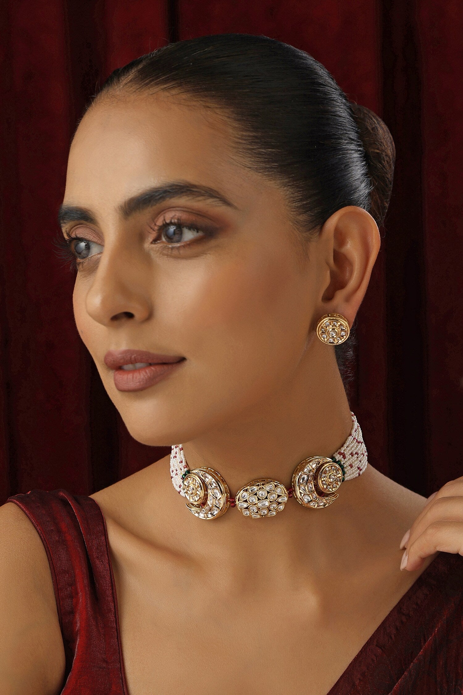 Polki Studded Half Moon Choker Set 