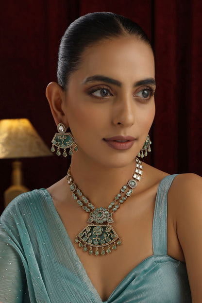 Polki Studded Floral Necklace Set 