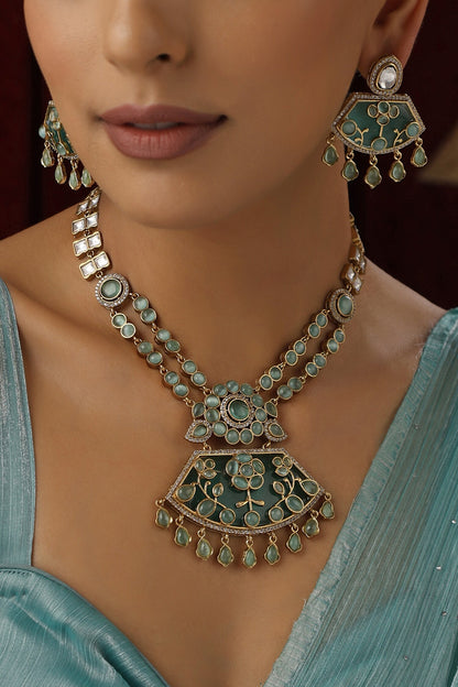 Polki Studded Floral Necklace Set 