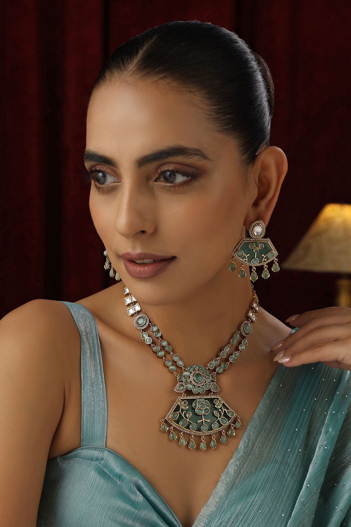Polki Studded Floral Necklace Set 