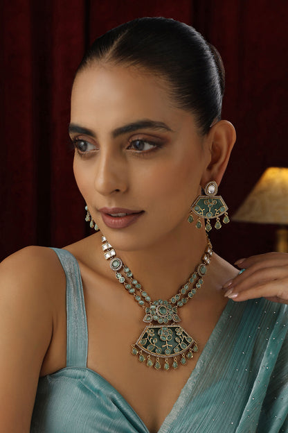 Polki Studded Floral Necklace Set 